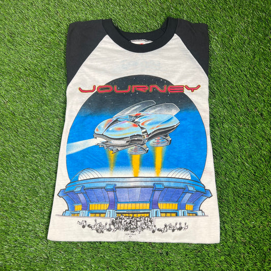 1982 Journey Escape Meadowlands Concert White/Black Baseball Tee Size Medium USED v16629