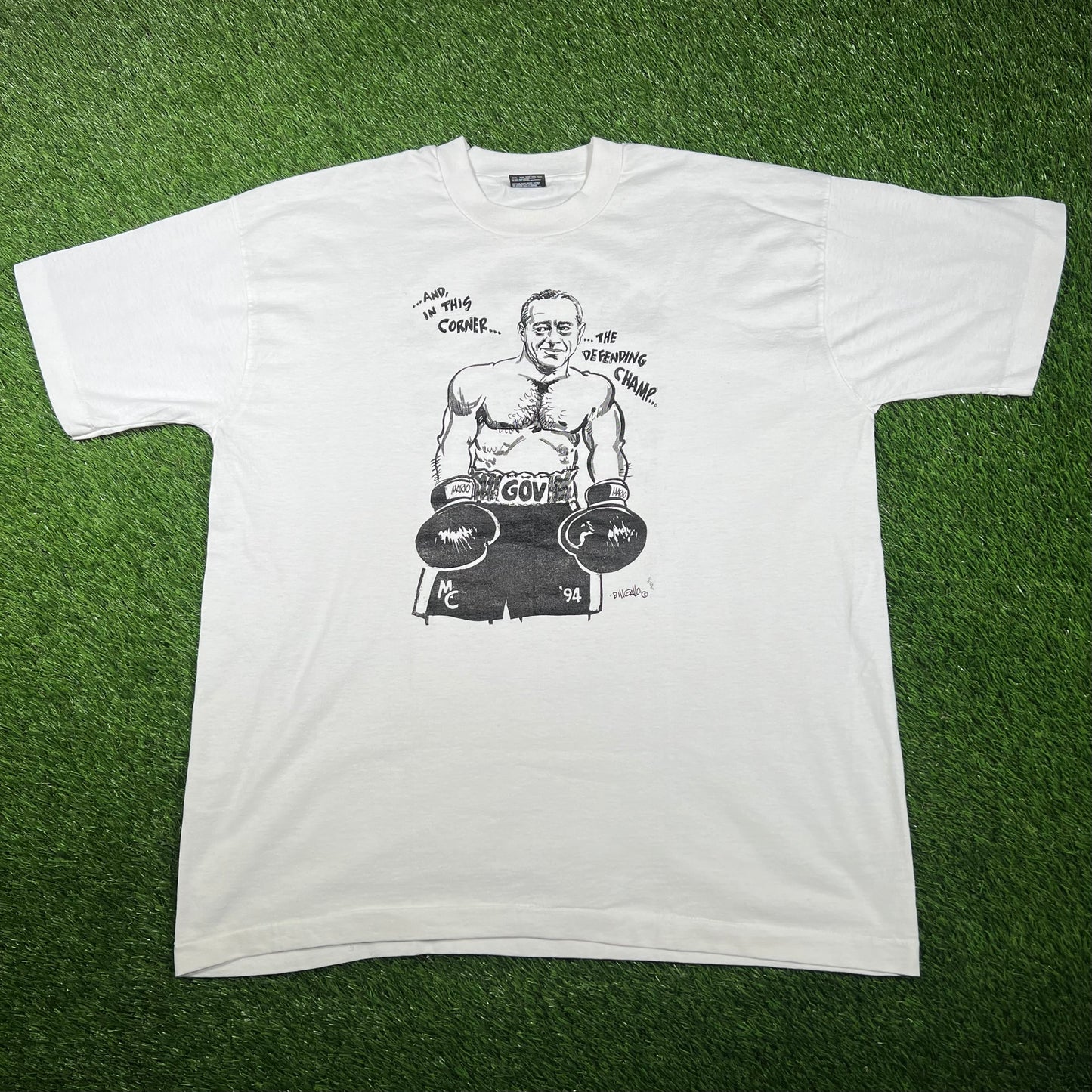 1994 Govern Mario Cuomo Boxing White Tee Size XL USED v17318