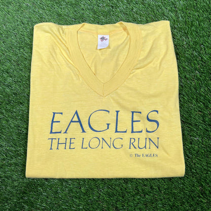 1980s Eagles The Long Run Yellow Tee Size Large USED v17087