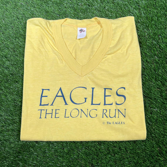1980s Eagles The Long Run Yellow Tee Size Large USED v17087