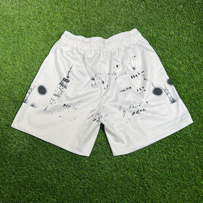 Eric Emanuel White Short/Black Logo Skyline Size Large USED x14452