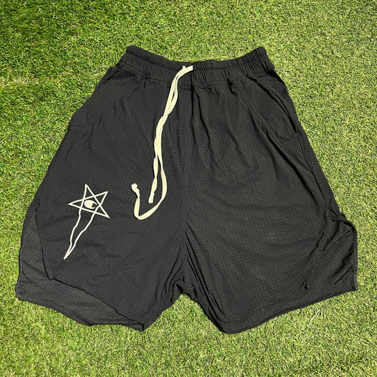 Rick Owens Champions Stitched Black Mesh Shorts Size Small USED x13725