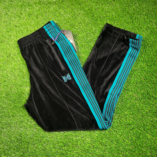 Needles Velour Black/Teal Tracksuit Sweatpants Size Medium NEW x16851