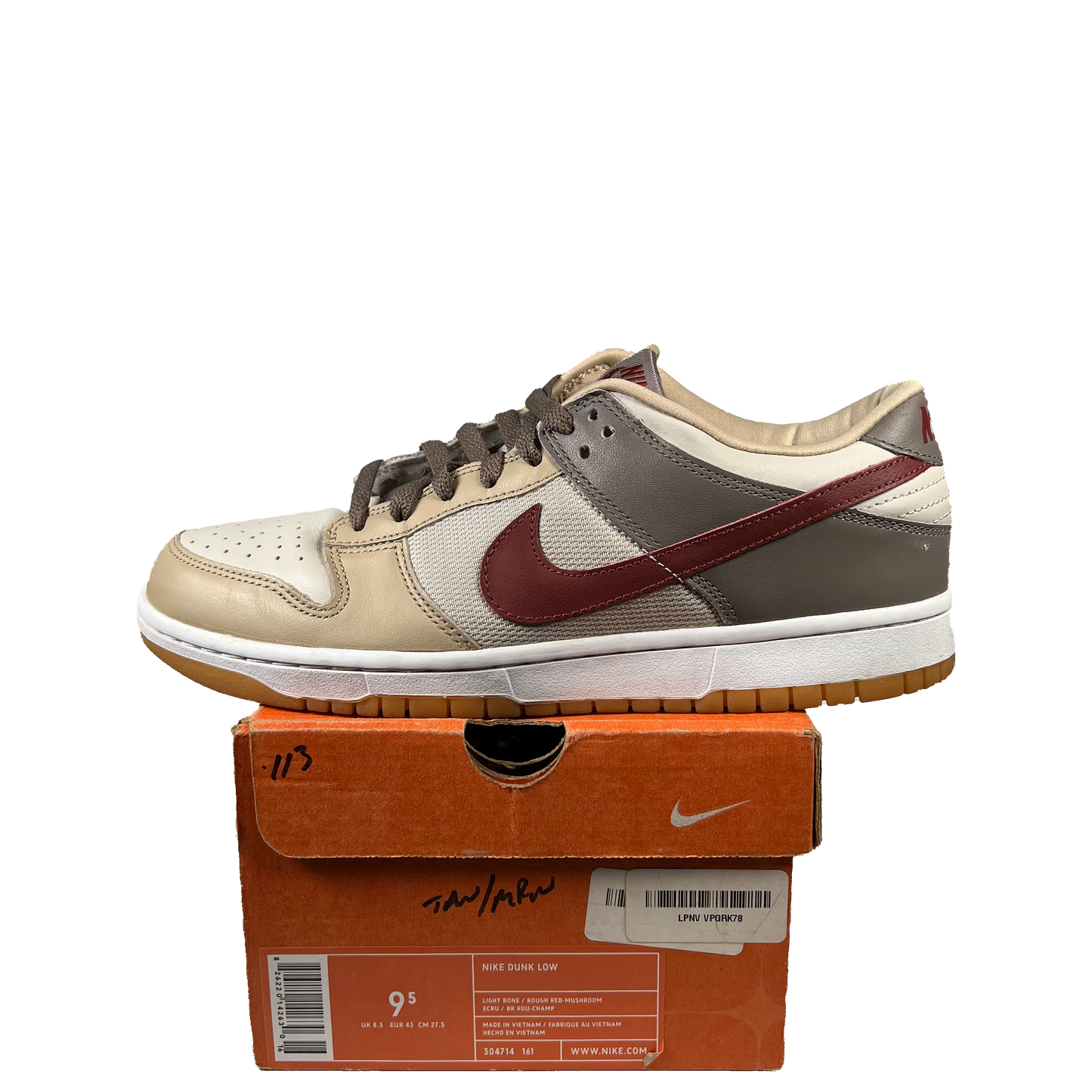 Nike Dunk Low Light Bone Rough Red (2003) Size 9.5 USED s19364