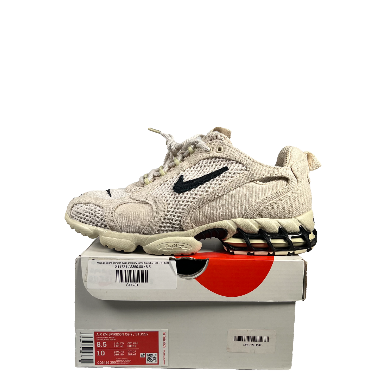 Nike air zoom spiridon cage 2 stussy fossil Size 8.5 USED s11781