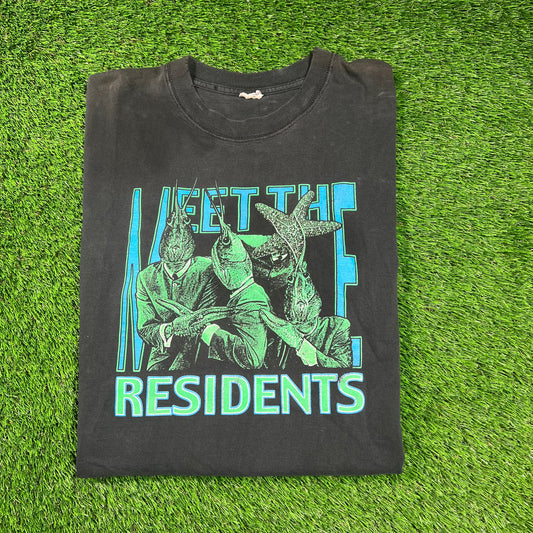 1990s "Meet the Residents" Black Jazz Band Tee Size Large USED v18275
