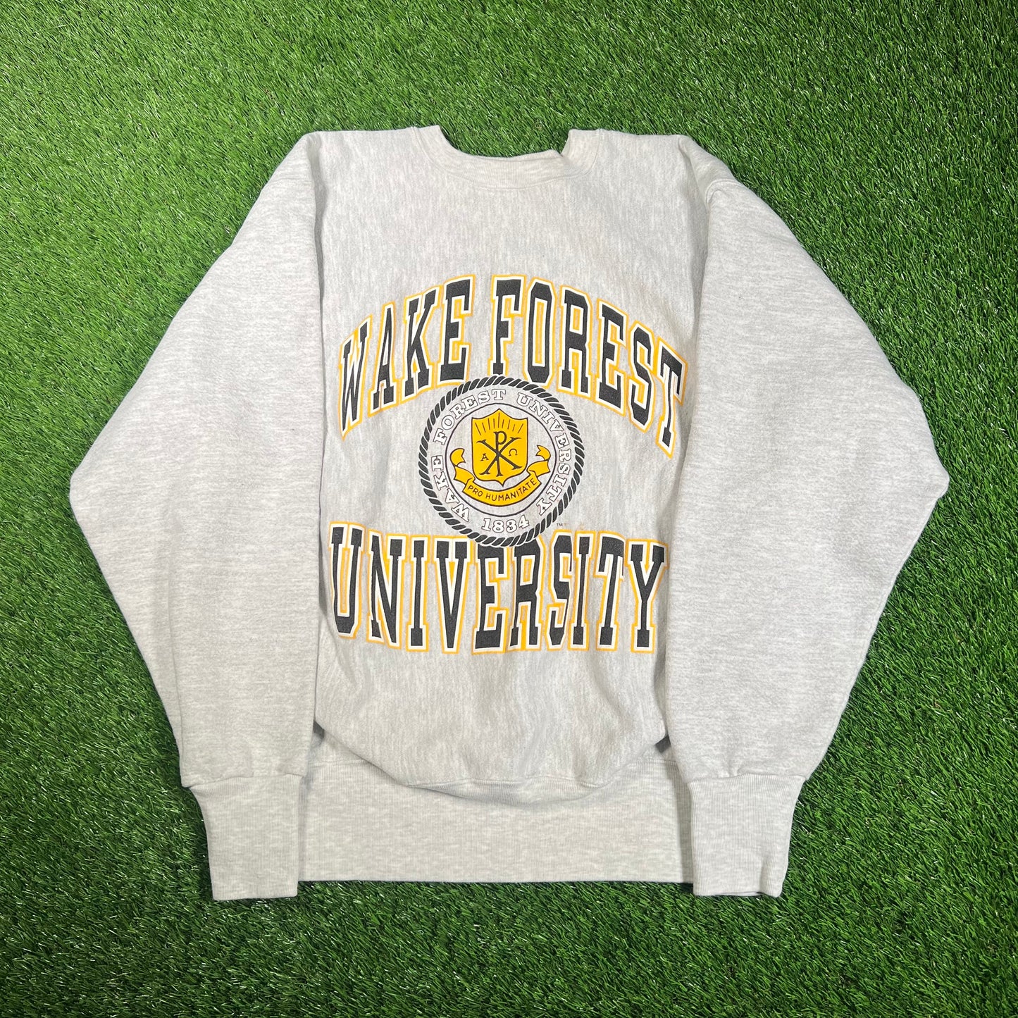 1980s Wake Forest University Crest Grey Crewneck Size Large USED v18200