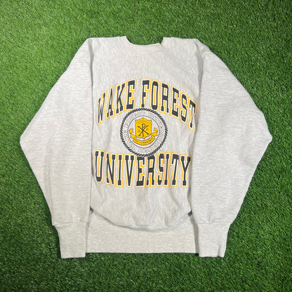 1980s Wake Forest University Crest Grey Crewneck Size Large USED v18200