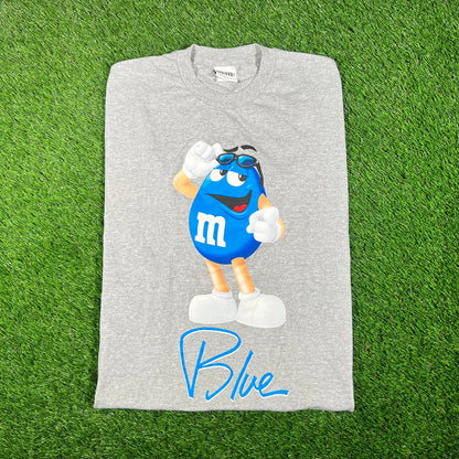 Y2K M&M Blue Grey Tee Size XL USED v17515