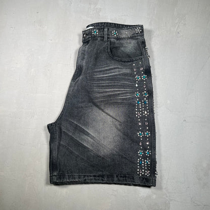Vale Rhinestone Washed Black Denim Shorts Jhorts Size 36 USED x17341