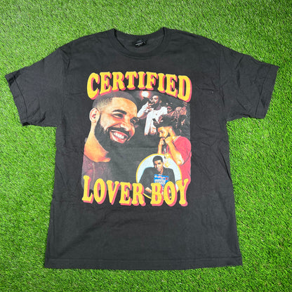Drake Certified Lover Boy Rap Style Black Tee Size Large USED x14623