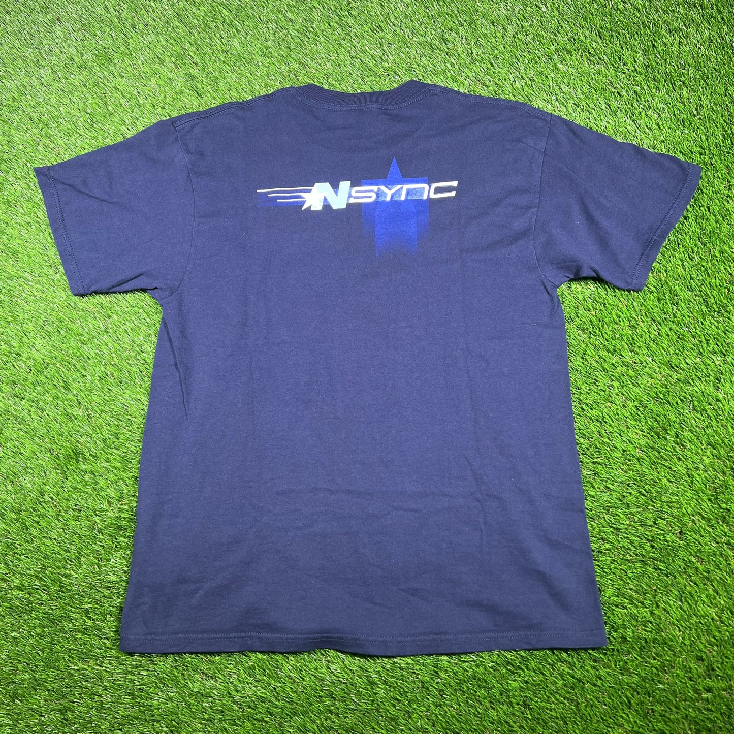 2000 NSYNC Justin Timberlake Navy Blue Rap Style Tee Size Large USED v17370