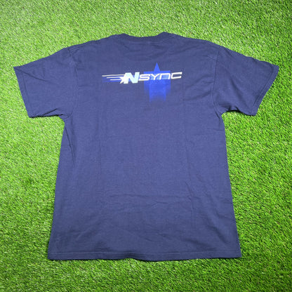 2000 NSYNC Justin Timberlake Navy Blue Rap Style Tee Size Large USED v17370
