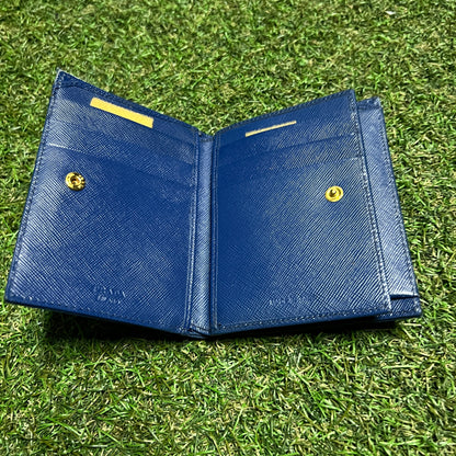 Y2K Prada Blue Nylon Fold Wallet USED x13984