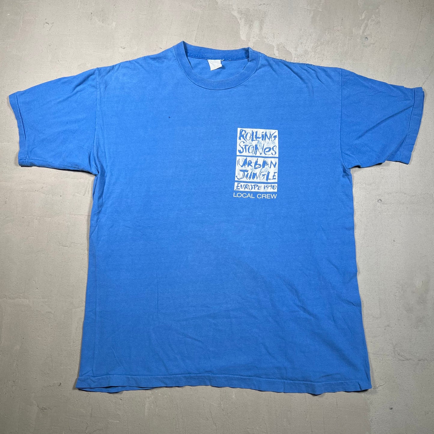 1990 Rolling Stones Urban Jungle Europe Local Crew Blue Tee Size XL USED v19161