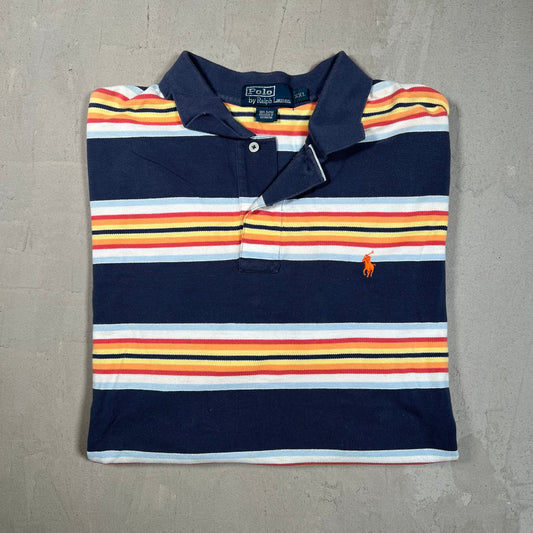 Y2K Polo Ralph Lauren Primary Striped Short Sleeve Polo Size XXL USED v19352