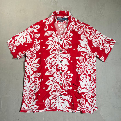 Y2K Polo Ralph Lauren Red/White Floral Button Up Shirt Size Medium USED v19591