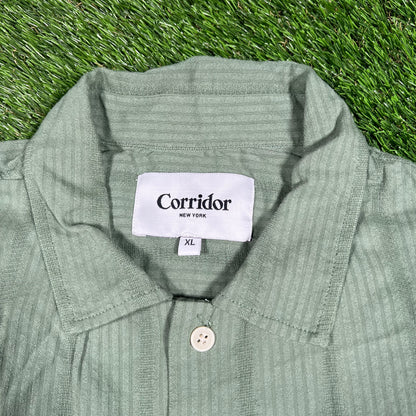 Corridor Striped Seersucker Green Button Up Tee Size XL NEW x14705