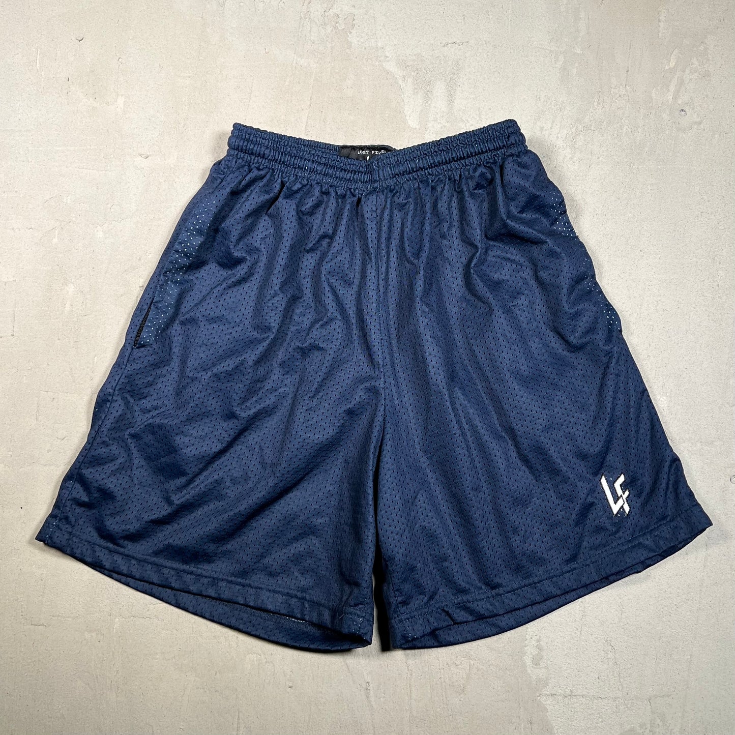 Lost Files Mesh Shorts Navy Logo Size Medium USED v19425