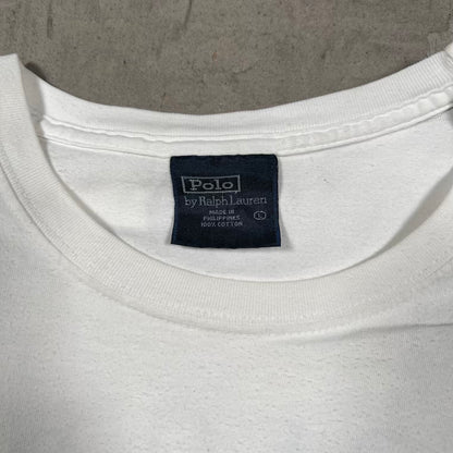 Y2K Polo Ralph Lauren Shark Logo White Tee Size Large USED v20415