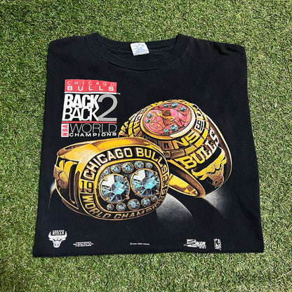 1992 Chicago Bulls Back to Back Champs Black Tee Size XL USED v16115