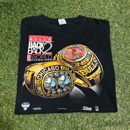 1992 Chicago Bulls Back to Back Champs Black Tee Size XL USED v16115