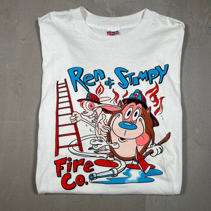 1990s Ren and Stimpy Fire CO White Tee Size XL USED v14240