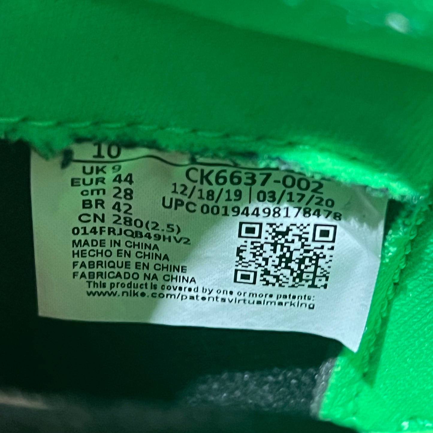 Jordan 1 Zoom Zen Green (2020) Size 10 USED s21795