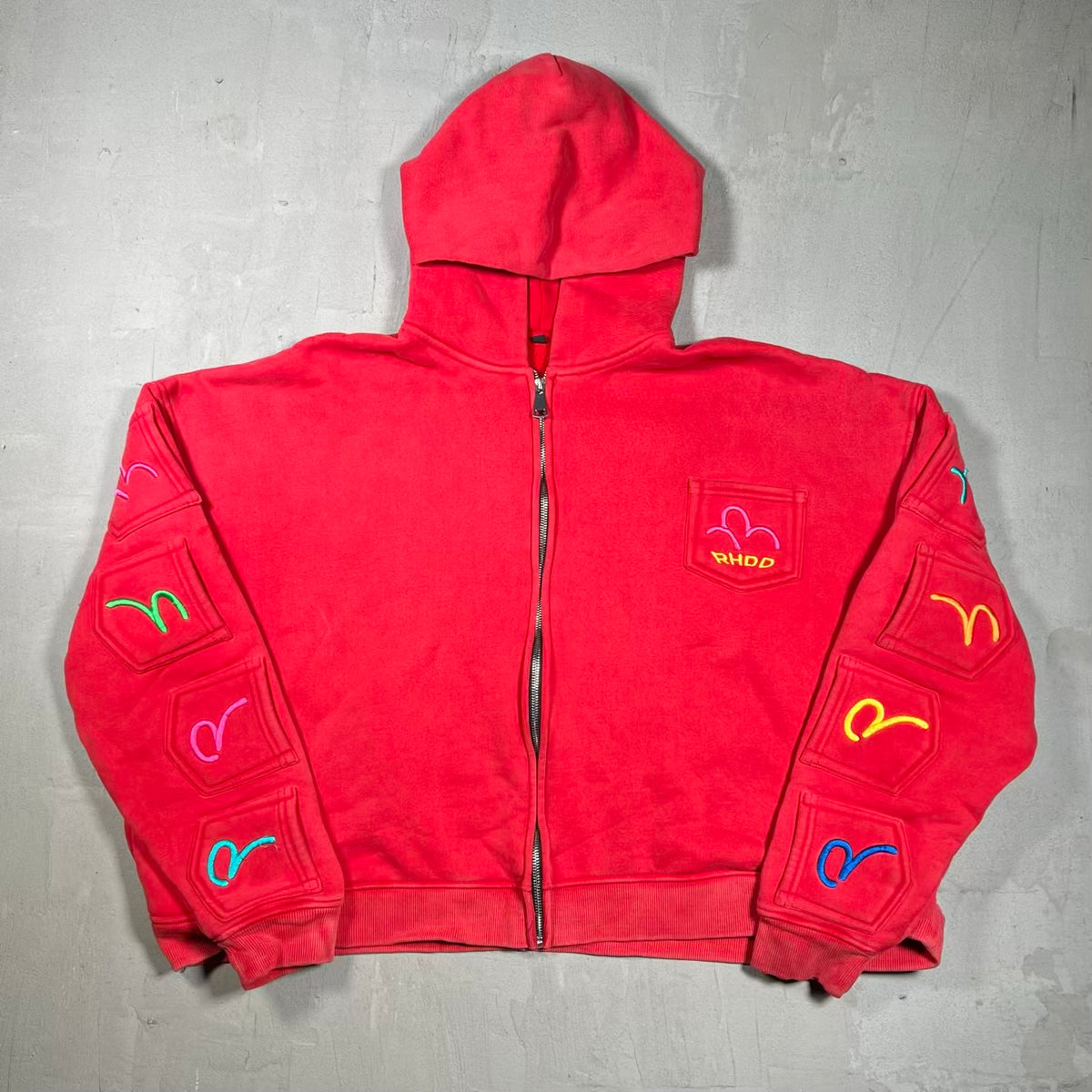 HMDD GV Gallery Raspberry Hills Lychee Red Zip Up Hoodie Size Medium USED x18197