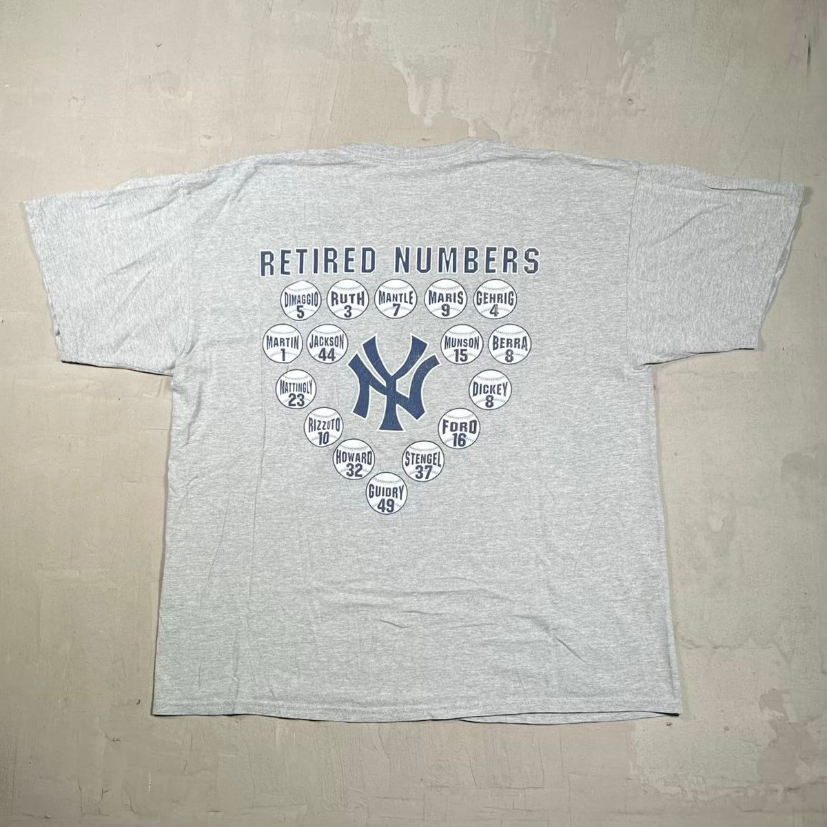 Yankees Retired Numbers Grey Tee Size XL USED v20268
