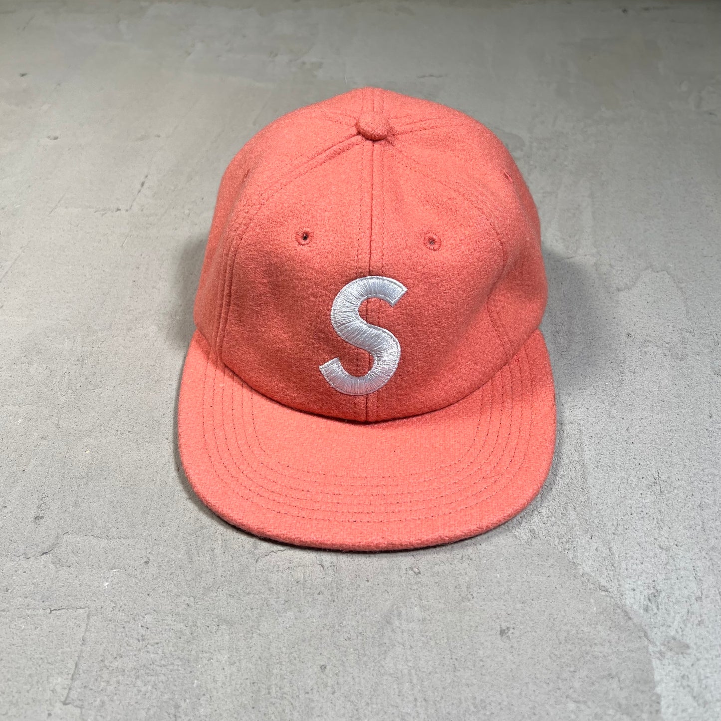 Supreme S Logo Wool Pink 6 Panel Hat USED x17623