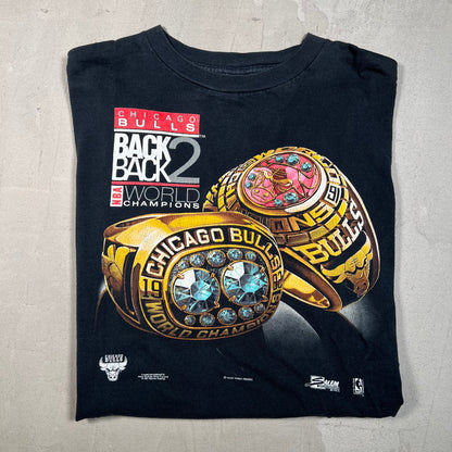 1992 Chicago Bulls Back to Back Champs Black Tee Size XL USED v16115