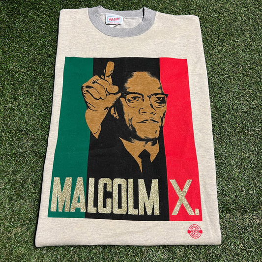 1990s Malcolm X Glitter Font Grey Tee Size XL USED v16403