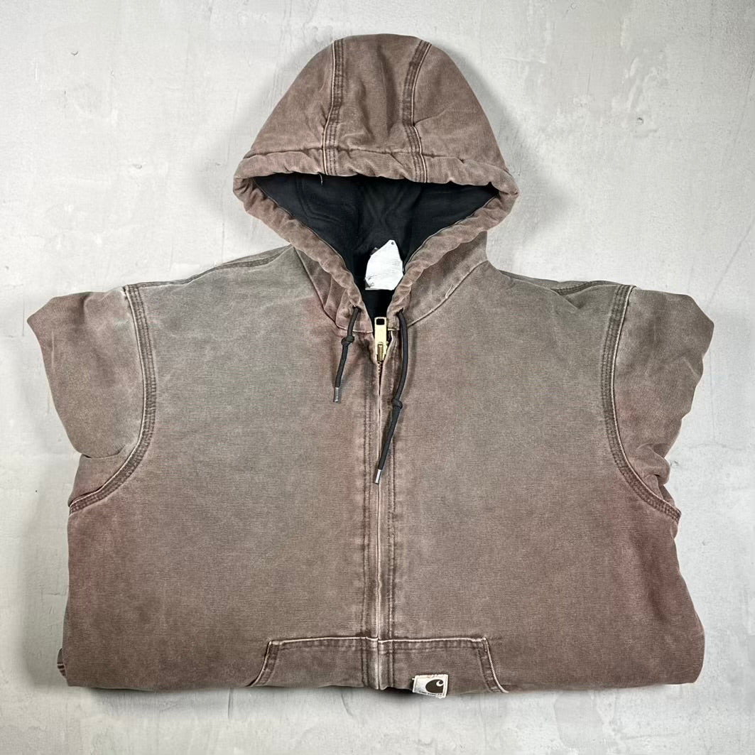 1990s Carhartt Active Workwear Zip Up Faded Brown Jacket Size Medium USED v20350