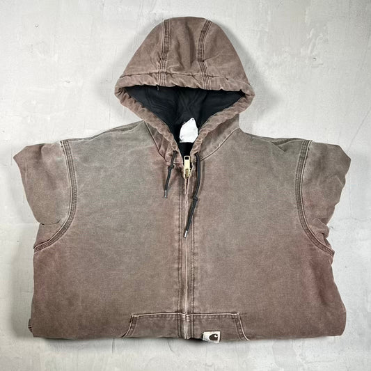 1990s Carhartt Active Workwear Zip Up Faded Brown Jacket Size Medium USED v20350