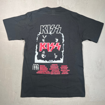 1996 Kiss Tour 4 Faces in Flames Black Tee Jerzees tag Size Large USED v13846