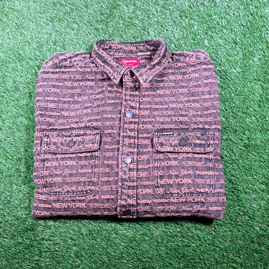 Supreme Jacquard Multi Type Denim Orange Buttonn Up Jacket Size XL USED x15394