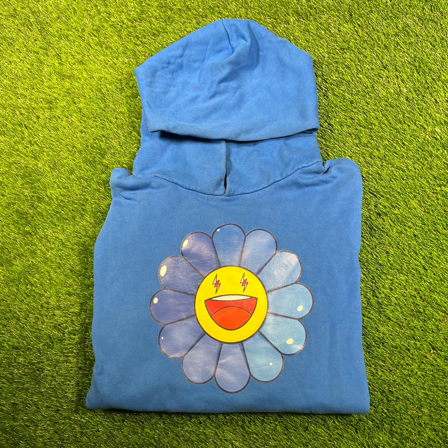J Balvin Takashi Murakami Flower Hoodie Blue (2020) Size XL USED x15811