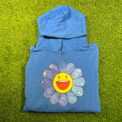 J Balvin Takashi Murakami Flower Hoodie Blue (2020) Size XL USED x15811