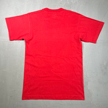 1987 Joe Montana San Franciso Cartoon Head Red Tee Size Medium USED v14617