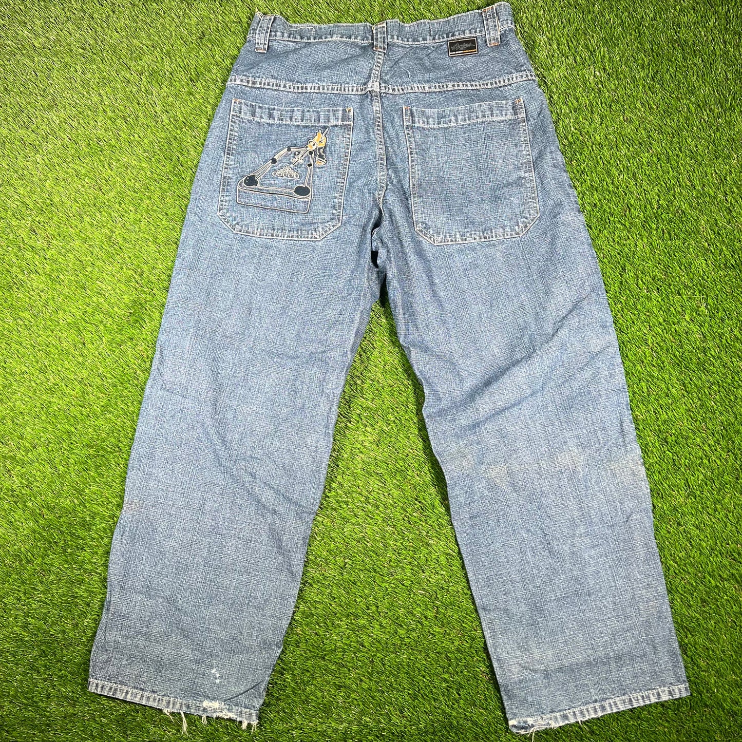 Y2K Paco Sports Embroidered Patched Blue Jean Size 34x30 USED v17020