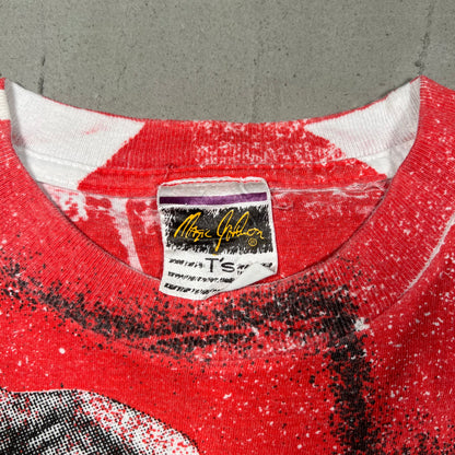 1990s Michael Jordan Red Full Print Magic Johnson Tag tee Size Medium USED v4951
