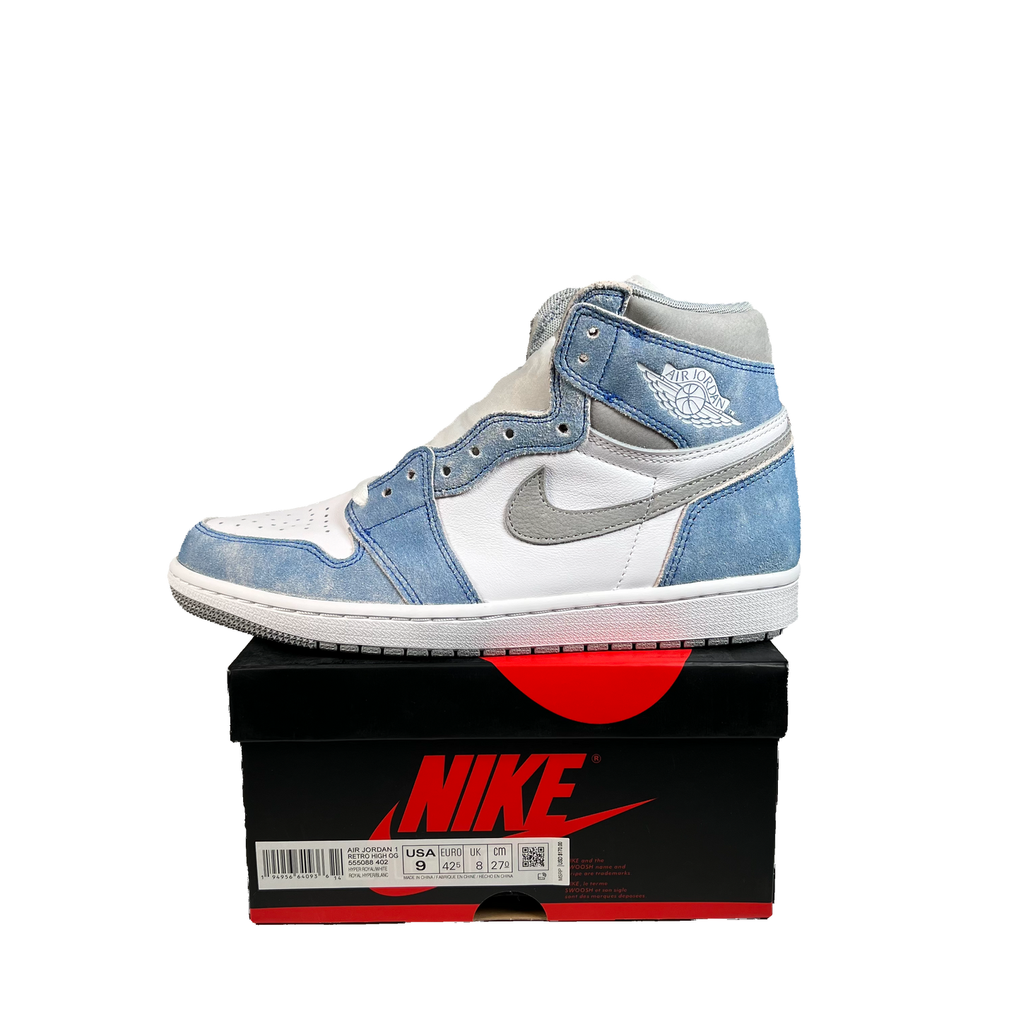 Jordan 1 High Hyper Royal Smoke Grey (2021) Size 9 NEW s22150
