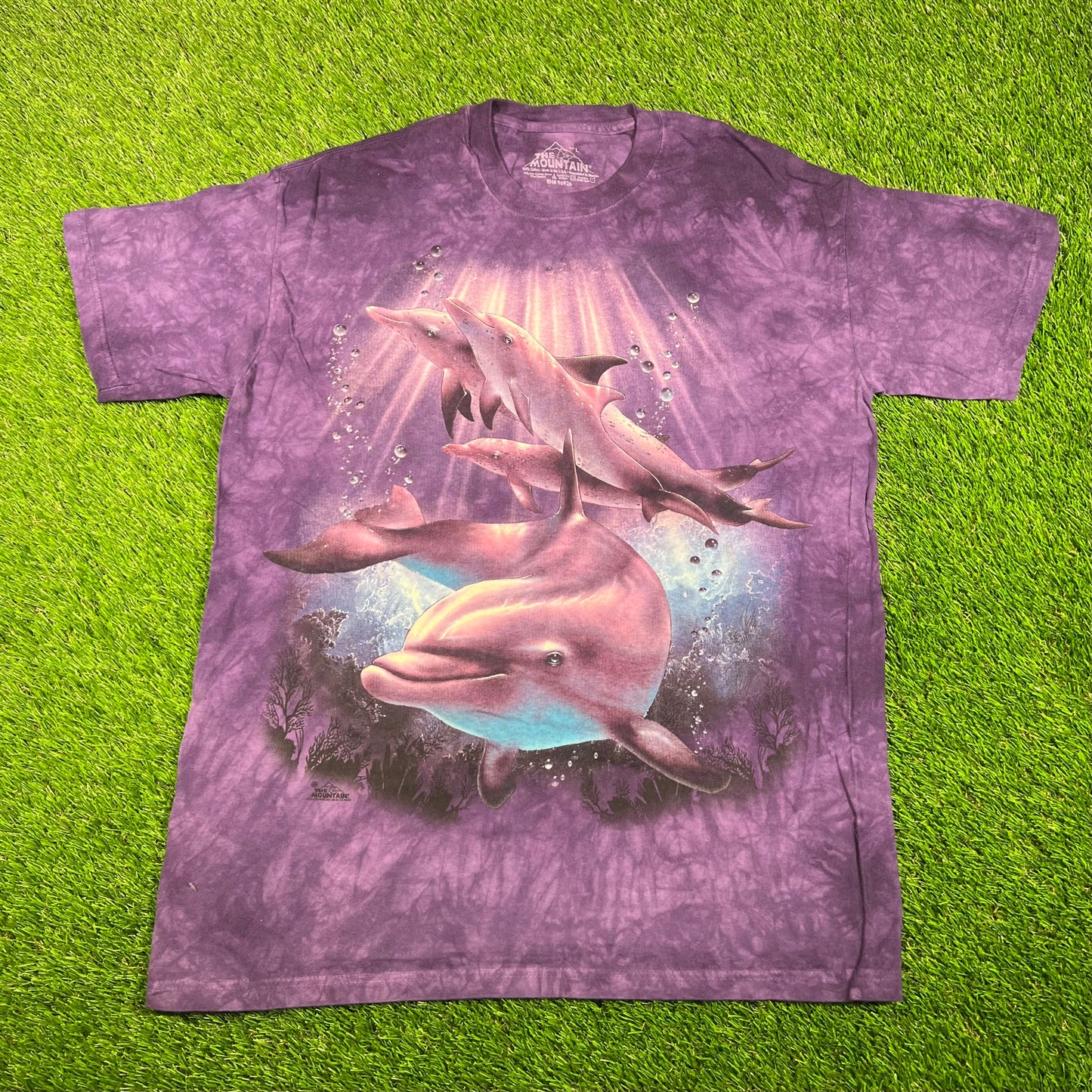 Modern The Mountain Dolphins Purple Tie Dye Tee Size Large USED v17715