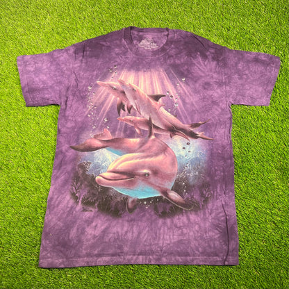 Modern The Mountain Dolphins Purple Tie Dye Tee Size Large USED v17715