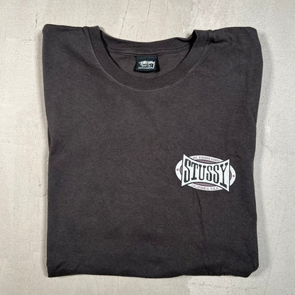 Stussy California Dark Grey Logo Tee Size Large USED x17504