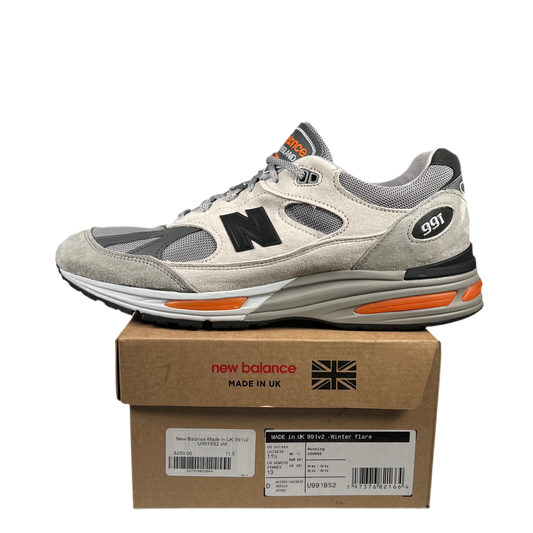 New Balance 991v2 Pelican Grey Orange (2024) Size 11.5 USED s18383