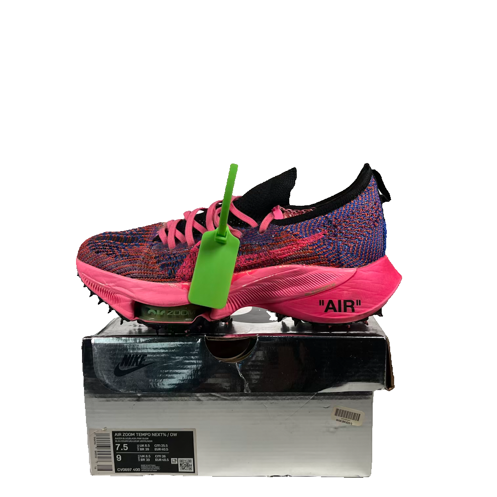 Nike Air Zoom Tempo Next% Flyknit Off-White Racer Blue Pink Glow (2021) Size 7.5 USED S23604