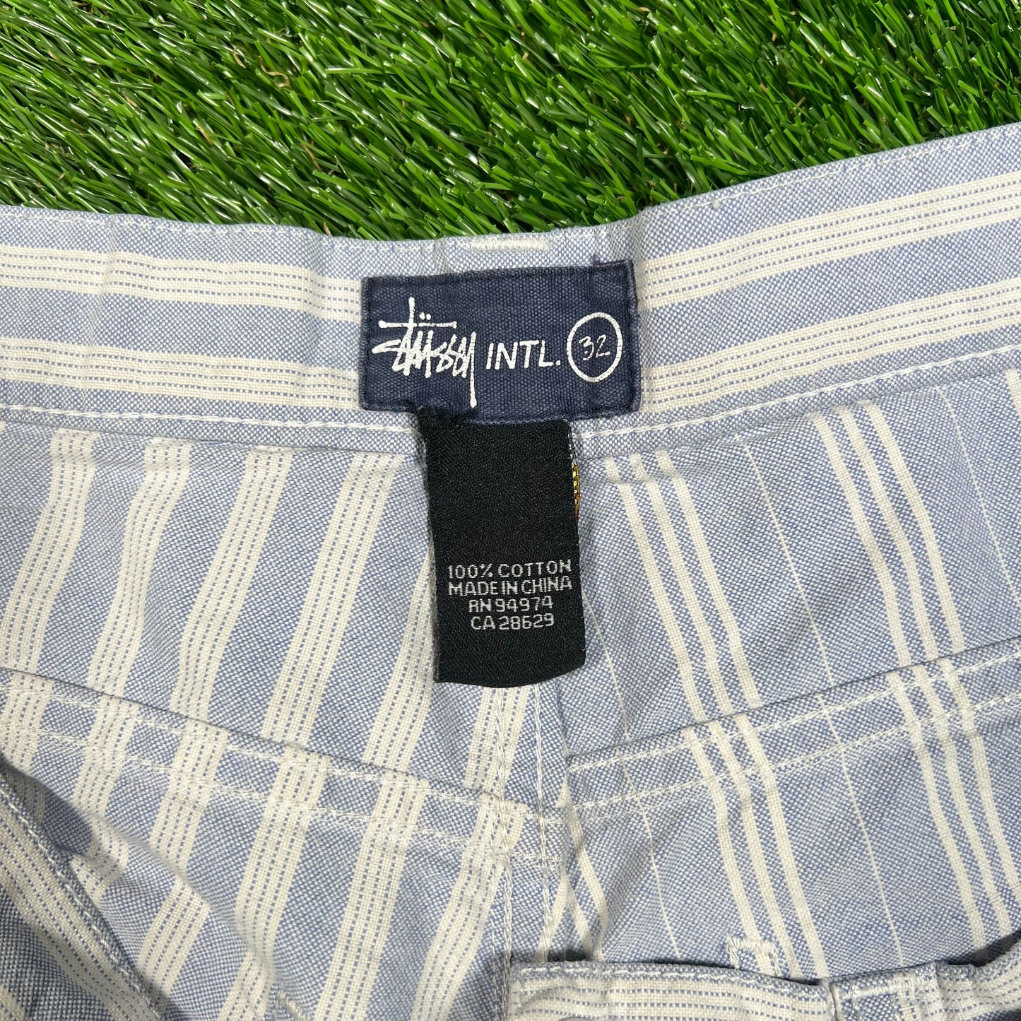 Stussy Pin Strip Blue/White Shorts Size 32 USED x15862