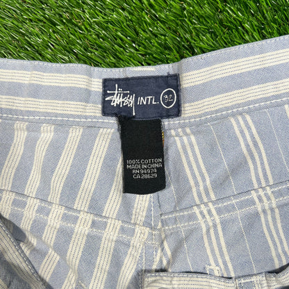 Stussy Pin Strip Blue/White Shorts Size 32 USED x15862